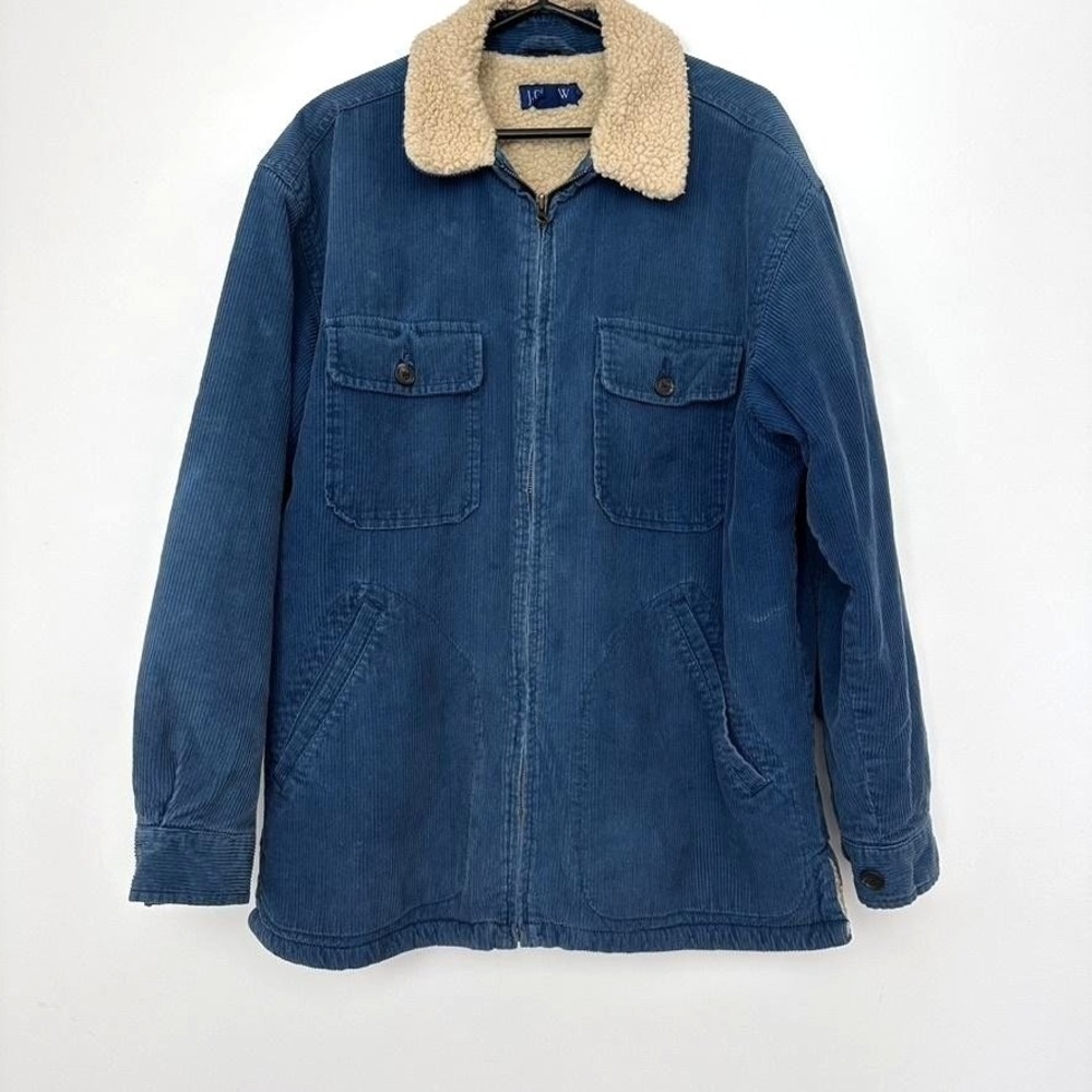 Vintage J Crew Corduroy Sherpa Lined Field Jacket Men Blue M Full Zip 90s Y2K